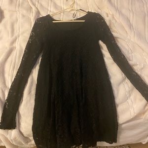 Simple black dress with lace sleeves